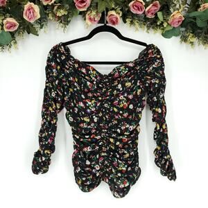 Zara Floral Off The Shoulder Ruched Floral Blouse